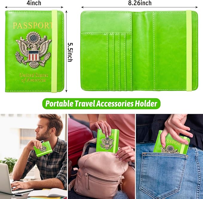 RFID Passport Holder for Travel Men, US Passport Cover Wallet Case, RFID Blocking Waterproof Leather Travel Wallet for Men Women, Document Protector for Traveling-Green
