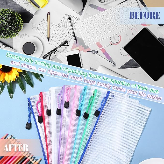 Jetec 32 Pcs Mesh Zipper Bags Toy Storage Bikini Organizer Bag Bolsas Para Guardar Trajes De Bano Waterproof Zipper Reusable Pouch Puzzle Multipurpose for Storage Office(Classic Color,9.5 x 4.5 Inch)