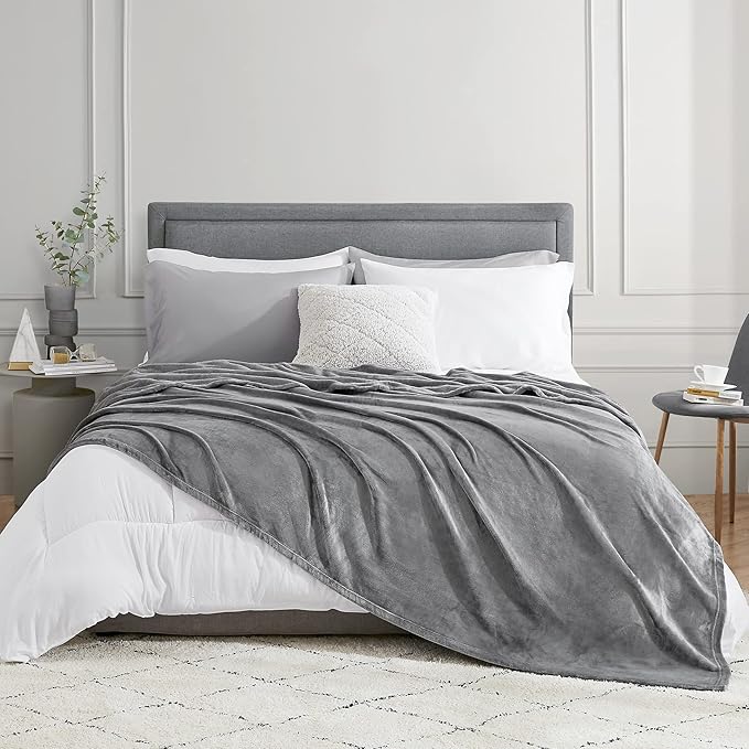 Hansleep Fleece King Size Blanket for Bed Grey, Super Soft Flannel Fuzzy King Size Gray Plush Cozy Blanket for All Seasons, Grey, King 90x108 Inches