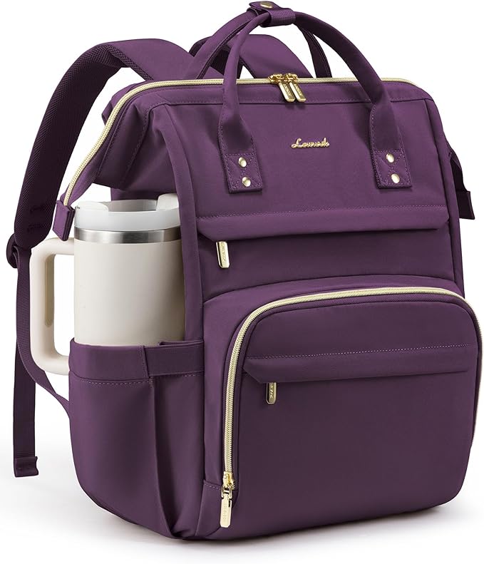 LOVEVOOK Laptop Backpack for Women with Giant Tumbler Holder Pocket,17 inch Waterproof Travel Backpack Purse Computer Laptop Bag,Professional Work College Nurse Teacher Backpack Daypack,Rose Purple