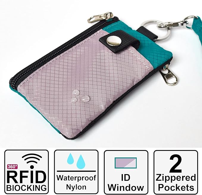 CHENSPRX Minimalist RFID Blocking Small Wallet with ID Window,WaterResistant Zip Id Case Wallet with Lanyard Keychain for Cards,Cash,Travel,Women,Men