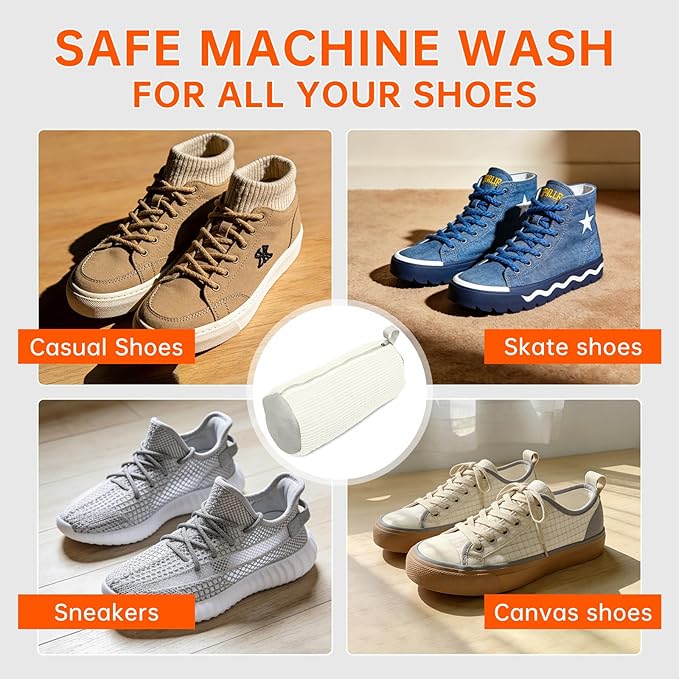 2PCS Shoes Washing Machine Bags, Laundry Shoe Bag for Washer and Dryer, Reusable and Durable Zipper Sneaker Shoe Washing Bag, Tennis Shoes Cleaning Bag for All Shoe Types (Ivory White)