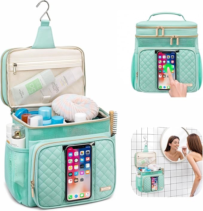 Large Toiletry Bag for Women Men,Bathroom Bag,Water Resistant Shower Bag,Makeup Bag,Portable Shower Caddy for College Dorm,Hanging Travel Toiletry Bag with Transparent Waterproof Phone Pocket