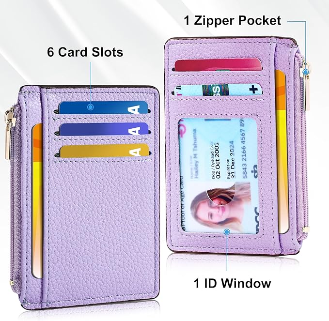 Tipmile Credit Card Holder for Women Slim Minimalist Front Pocket RFID Blocking Wallet Small Compact Card Case with ID Window, Lavender Purple