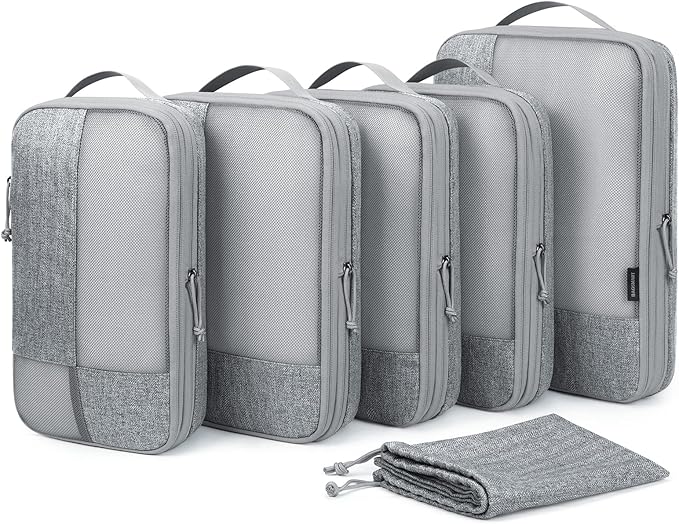 BAGSMART Compression Packing Cubes for Travel, 6 Set Packing Cubes for Carry on Suitcases, Compression Travel Cubes & Suitcase Organizer for Packing with Shoe Bag Grey