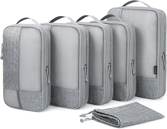 BAGSMART Compression Packing Cubes for Travel, 6 Set Packing Cubes for Carry on Suitcases, Compression Travel Cubes & Suitcase Organizer for Packing with Shoe Bag Grey