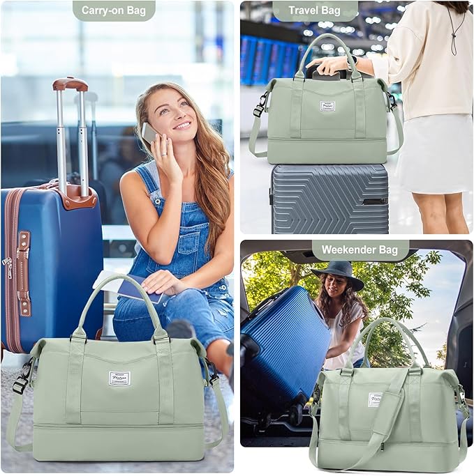 Travel Duffel Bag with Shoes Compartment, Carry on Overnight Weekender Bags for Women, For Spirit Airlines 18x14x8 Personal Item Bag
