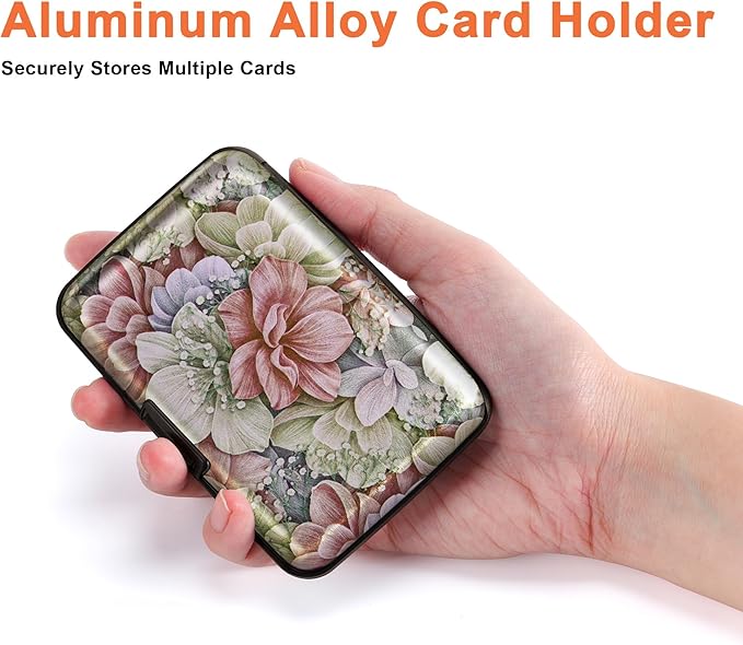 Mayski 2 Pack Credit Card Holder, RFID Blocking, Happy Flower Aluminum Alloy Hard Case, Small Mini Business Metal Wallet for Women Men