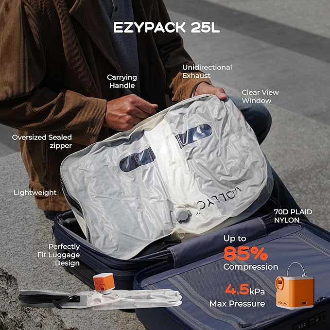 25L Waterproof Travel Vacuum Bags with Pump, Tear-Resistant Design,Lightweight Compression Storage, Durable Vacuum Seal Bags for Clothing Travel Luggage, Camping, Hiking & Road Trips