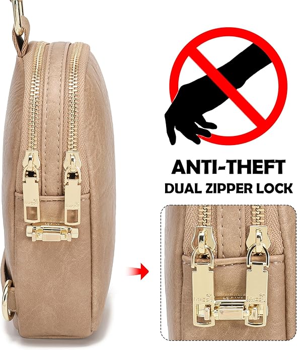 INICAT Anti Theft Crossbody Bag for Women, Small RFID Blocking Sling Purse with Zipper Lock for Travel, Vegan Leather