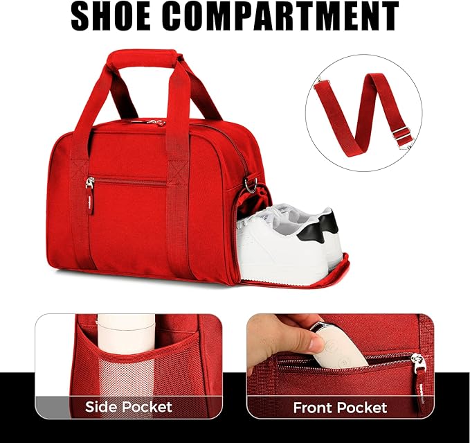 SeaRock 14 inch Small Gym Bag for Men & Women, Mini Duffle Bag with Shoe Compartment, Carry On Duffel Bag for Travel Sports, Red