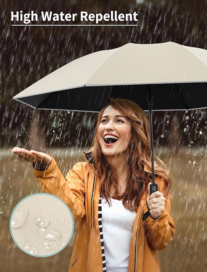 Seniny Inverted Travel Umbrella Compact - Windproof Umbrellas for Rain with Reflective Strip, Large UV Umbrella for Sun Protection, Automatic Portable Umbrellas Fold in Reverse for Car, Backpack