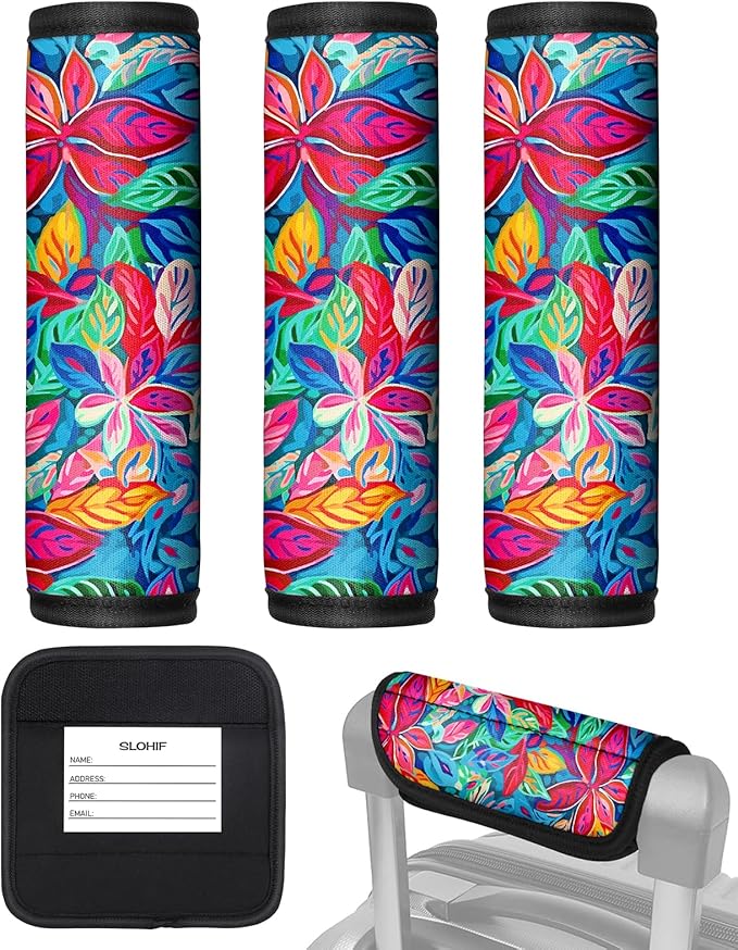 Slohif Luggage Handle Wrap 3Pcs Suitcase Identifier - Bag Strap Cover For Bogg Travel Accessories Easy Identification Bright Marker Sleeve Grips Comfort Neoprene Concealed Tag For Airport,leaf