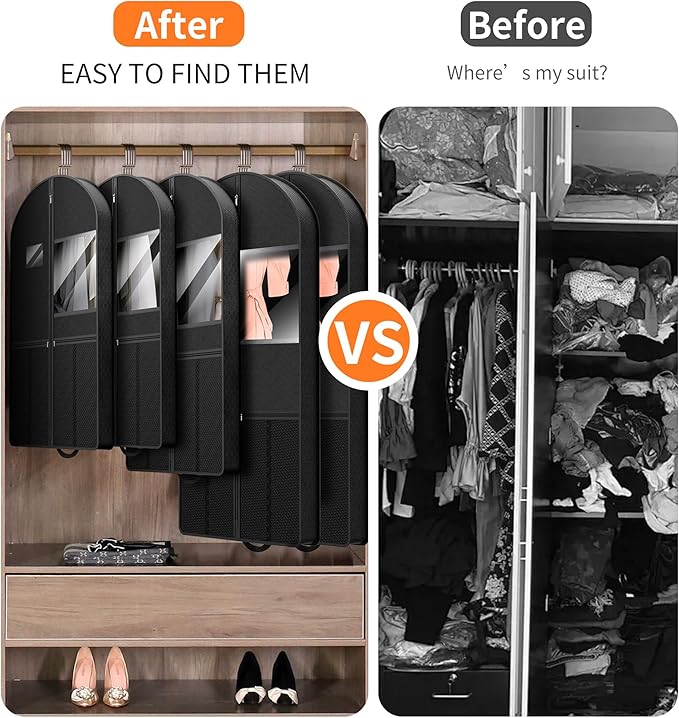 Garment Bag Travel Suit Storage: 63 Inch 3 Packs Fabric Breathable Zippered - Clothes Covers Carry Shoe Pockets Lightweight - Women Travel Wardrobe Protector Hanging Up Multiple