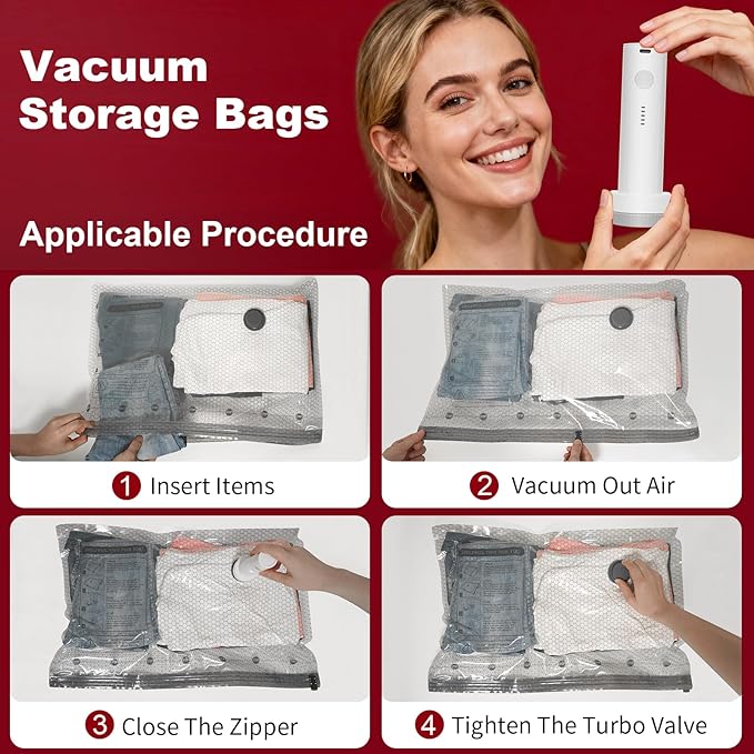 Vacuum Storage Bags with Portable Electric Pump,Space Saver Sealer Bags, Airtight Compression Bags for Clothes, Pillows, Comforters, Blankets, Bedding (15 Pack)