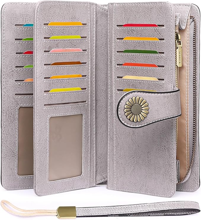SENDEFN Wallets for Women Leather Credit Card Holder with RFID Blocking Large Capacity Wristlet | with RFID Blocking, Large Capacity, Wristlet, with RFID Blocking, Large Capacity, Wristlet