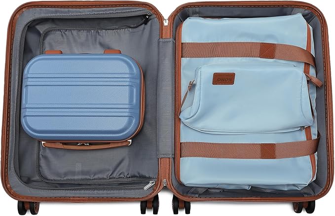 Kono Luggage Set 4 Piece Carry On Lightweight PC+ABS Hardside Luggage with TSA Lock Spinner Wheels Carry On Suitcase Apricot Blue