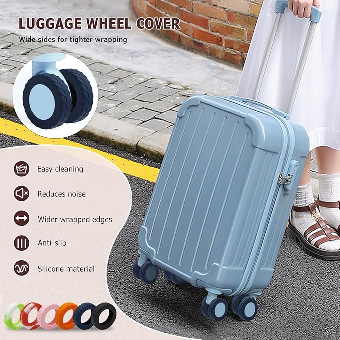XYOFUN Luggage Compartment Wheel Protection Cover - Upgraded 8-Pack Anti Dust & Scratch Noise Reduction Carry On/Travel Suitcase Wheel Protector - For 2-2.4" wheels - Dark blue