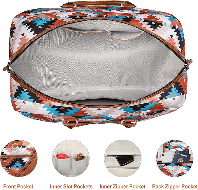Weekender Bag for Women, Large Overnight Bag Canvas Travel Duffel Bag Carry On Tote with Shoe Compartment 21" 3Pcs Set