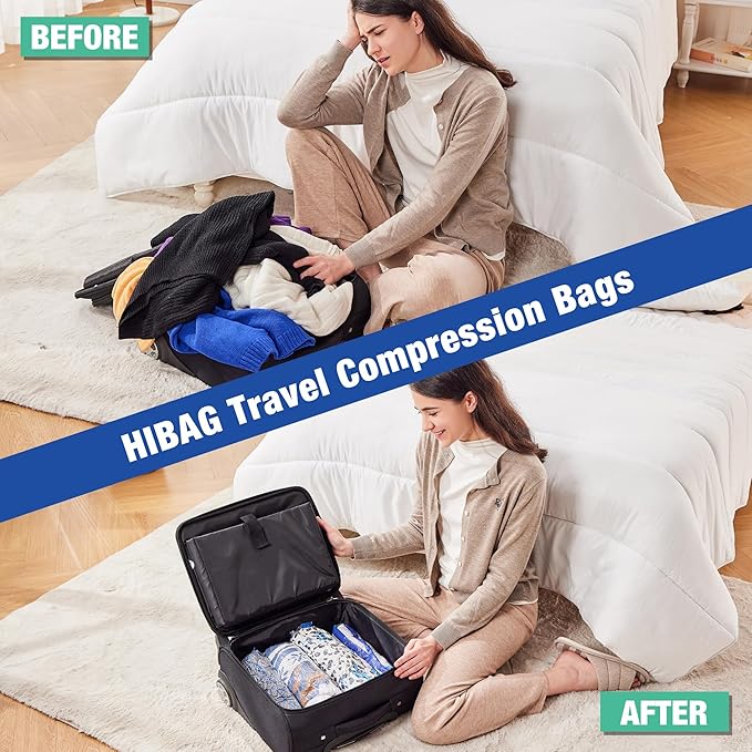 Travel Zipper Storage Bags,Travel Essentials Roll Compression Bags for Cruise Luggage Accessories, 5 Luggase Size 5 Carryon Size (10 pack)