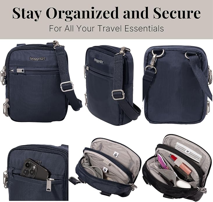 Baggallini Securtex® Anti-theft Mini Everything Crossbody Bag, 6.3"x8.25" Rfid, Locking Zippers & Cut-resistant Strap