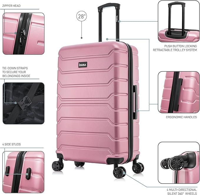 InUSA TREND Luggage with Spinner Wheels | Durable Lightweight Hardside Suitcase, Travel bag with Handle and Trolley, 28-Inch Large Checked luggage | Rose Gold