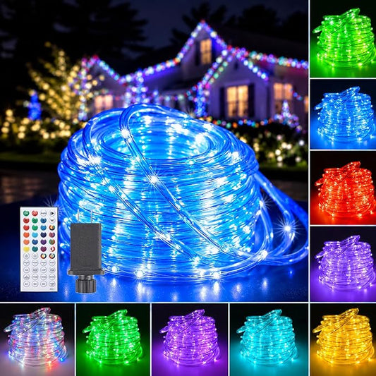 Vigdur Outdoor Rope Lights, 66FT Color Changing Rope Lights with Remote | 200 LEDs, 20 Colors, IP65 Waterproof, 12 Lighting Modes, Timer Option, Outdoor String Lights for Xmas Garden Fence Tree Party