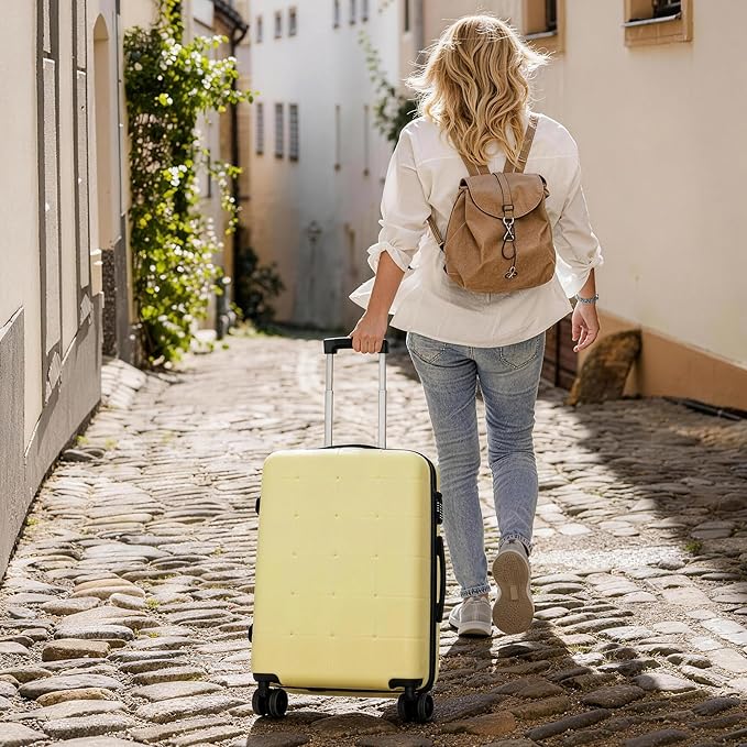 Merax Luggage Sets 5 Piece, Hardside 20" Half-opening Carry On Suitcase Set with USB Port,Lightweight Travel 24" 28" Luggage with Bags TSA Locks Double Spinner Wheels,Yellow