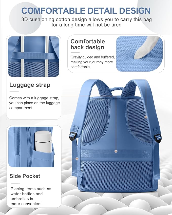 coowoz Large Travel Backpack Carry On for Women Man Waterproof Gym Backpacks with Laptop Compartment Mochila de Viaje Teacher Personal Item Backpack Rucksack Airplane Accessories Must Haves Sky Blue