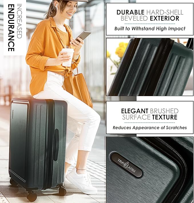 Hard Shell Luggage Sets with Spinner Wheels 4 Piece, Expandable Large Suitcases with TSA Lock, Travel Large Suitcase Set, Green Luggage Set