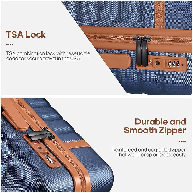 UKEIN Luggage Sets 3 Piece, PC Hardside Large Luggage 28 Inch With Spinner Wheels with TSA Lock, Checked Suitcase Set With Travel Backpack for Men (Blue, 3 piece set (28inch))