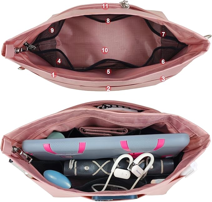 Time Wing Handbag Tote Purse Organizer Insert Bag Liner Shaper Pocketbook Divider Zipper 11 Pockets Compartments Small Pink
