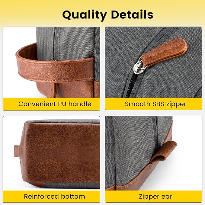 Vorspack Travel Toiletry Bag - Hanging Toiletry Bag for Men Water Resistant Canvas Shaving Bag with Large Capacity for Travel - Light Grey (Pack of 2)