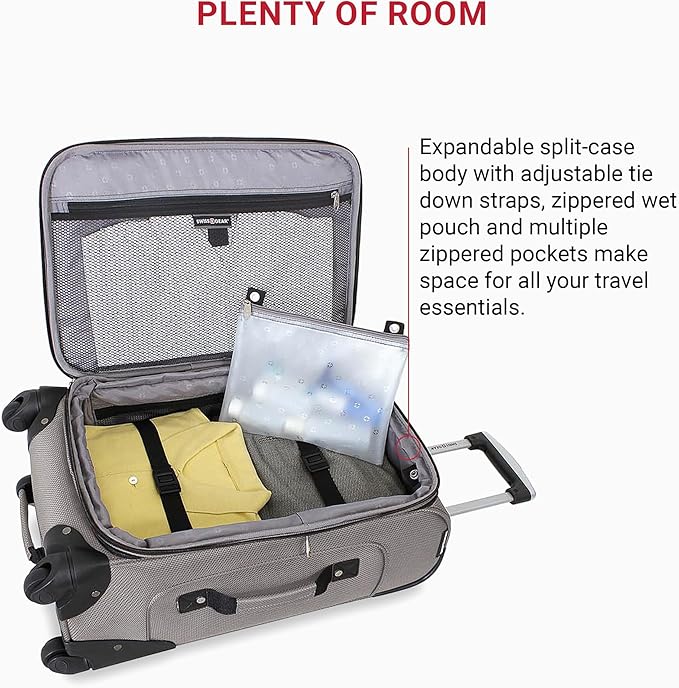 SWISSGEAR Sion Softside Expandable Spinner Luggage Durable Lightweight Travel Suitcase, Pewter, Carry-On 21-Inch