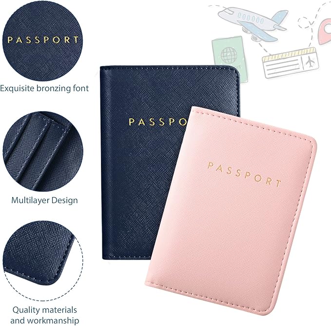 2 Pcs Passport Cover Holder for Travel Waterproof Leather Passport Wallet Case Book Travel Cruise Essentials for Women Men | 2 Pieces, Bridal, Holder, Waterproof, Holder Covers, Travel Wallet
