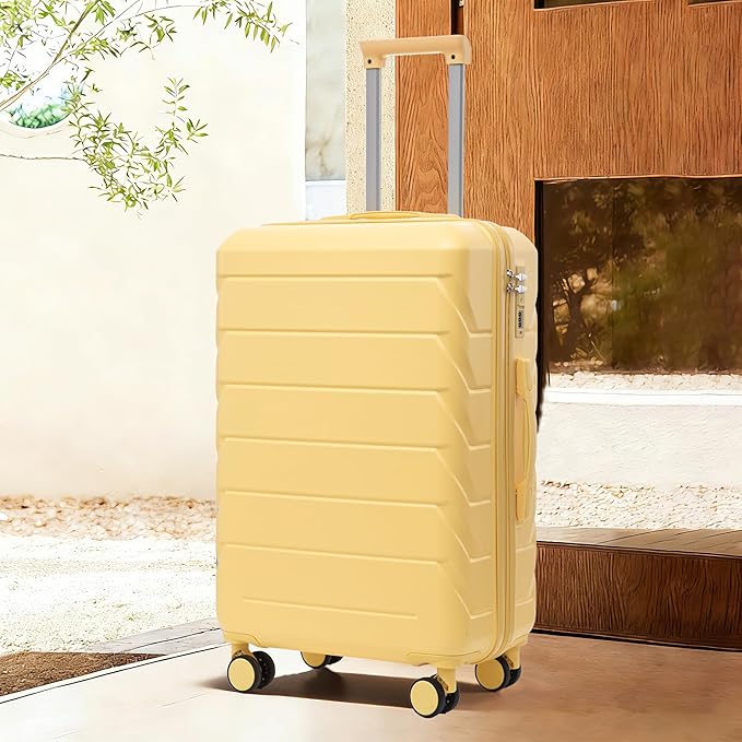 28 Inch Checked-Large Luggage, Lightweight ABS Hard Shell Suitcase with Spinner Wheels, Expandable Travel Luggage with Combination Lock & Side Hooks for Men Women (Yellow, 28)