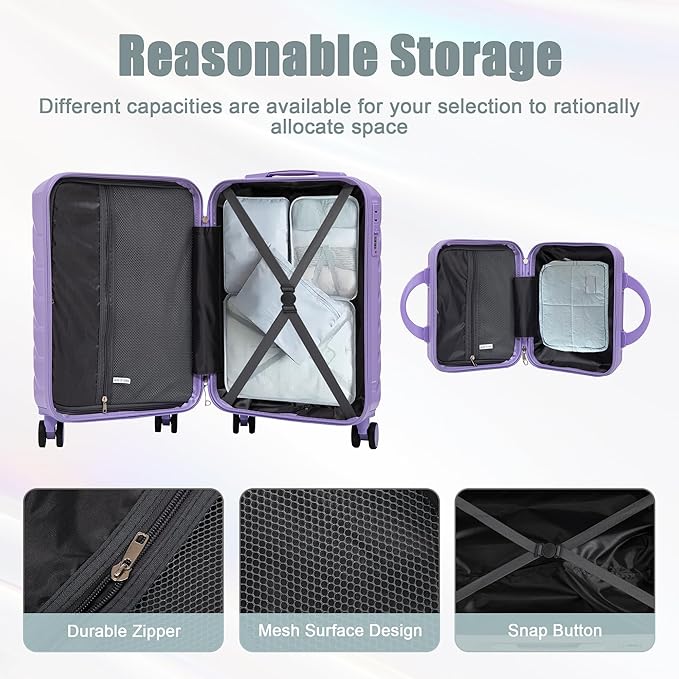 Hardshell Luggage, Lightweight Durable ABS Suitcase with Spinner Wheels, 14/20 Inch