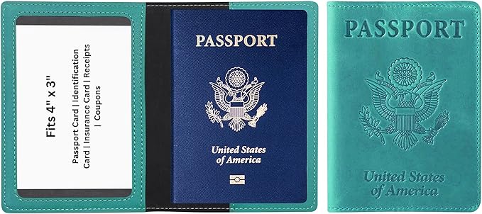 Ciana Passport Holder for Travel – PU Leather Passport Cover and Card Holder for Men & Women – Slim Passport Holder with Card Protector Slot, Travel Must Haves (Turquoise)