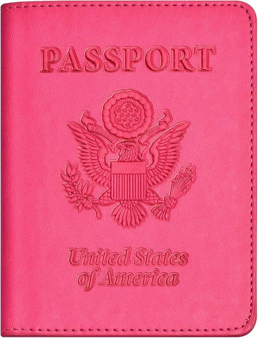 Passport and Vaccine Card Holder Combo, with Slot, Wallet, Cover, Case, for Women Men(AD-Rose Red)
