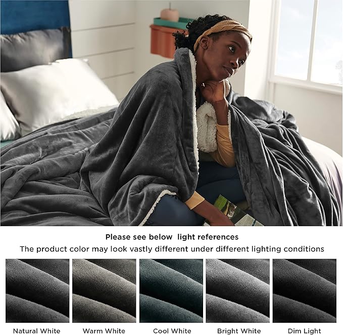 Bedsure GentleSoft Sherpa Fleece Twin Size Blanket for Couch, Non-Heated, Thick and Warm Throw for Women and Men, Soft Fuzzy Plush Twin Blanket for Winter, Charcoal, 60x80 Inches