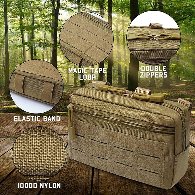 2 Pack 1000D Laser Cut Molle Pouches - Tactical Compact Water-Resistant Utility Admin Pouch for Vest Backpack Duty Belt Tactical Vests