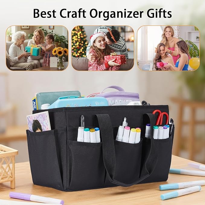 Craft Tote Bag, Art Organizer,Cleaning Supply Caddy, Carrying Bag with Handle for Multi-Purpose, Organizer Caddy for Pets (Black)
