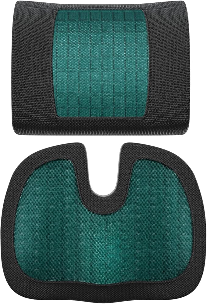 Amazon Basics Comfortable Seat Cushion & Lumbar Support for Office Chairs, Gel Enhanced Memory Foam, Non-Slip, Cooling, Portable, Pack of 2, Rectangular, Black