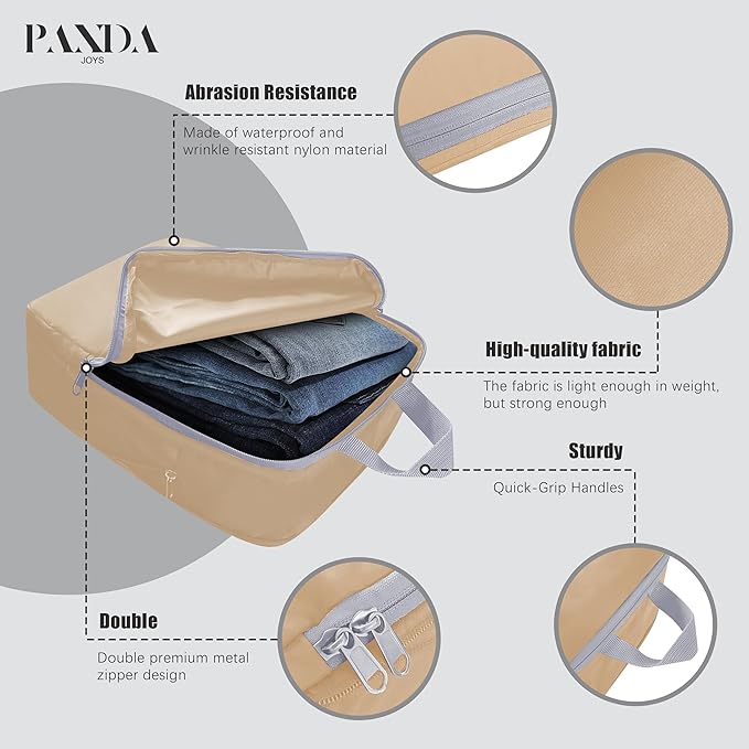 4 Set Compression Packing Cubes Travel - Travel Accessories Expandable Packing Organizers for Carry On - Essentials Luggage Bags - Brown