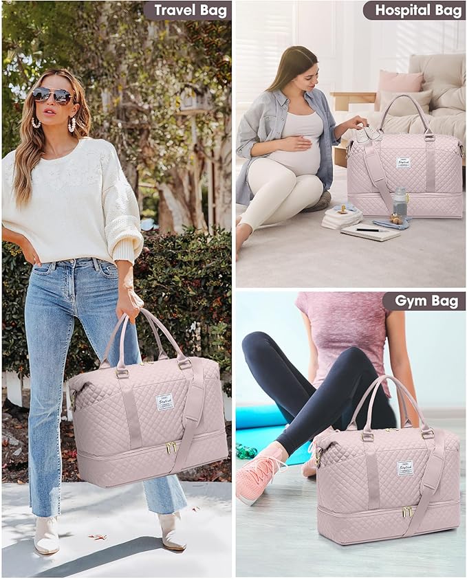 Women Weekender Travel Duffle Bag: Travel Duffel Overnight Bags with Shoe Compartment Large Carry on Tote Bag Toiletry Bag Weekend Yoga Gym Hospital Bags for Labor and Delivery with Wet Pocket
