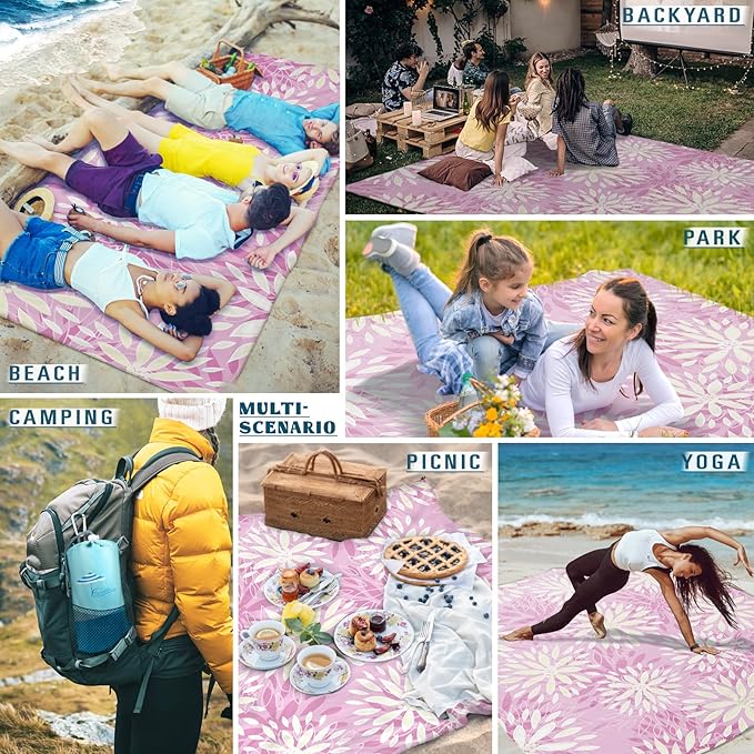 Famstar Beach Blanket Sandproof Waterproof 78''×81''1-5 Adults Oversized,Compact Lightweight Durable Beach Mat for Travel Camping Hiking Picnic Blanket
