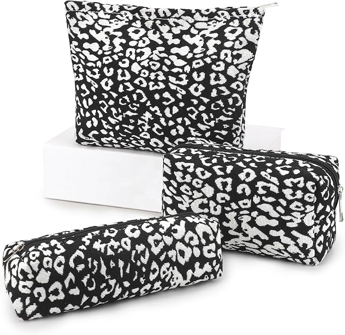 EIMMBD Makeup Bag 3 Pieces Large Capacity Cosmetic Bags Travel Toiletry Bag Organizer Cute Makeup Pouch Storage for Women(Black White)