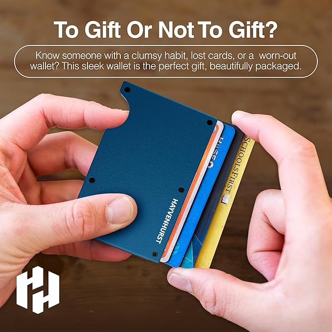 Hayvenhurst Wallet For Men - Reinvented Design Men's Wallet - Slim, Minimalistic & Seamless, Blocks RFID Scanners with a Cash Strap (Navy)