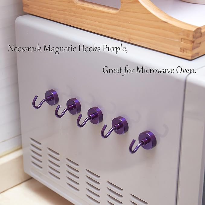 Neosmuk Magnetic Hooks,Heavy Duty Earth Magnets with Hook for Refrigerator, Extra Strong Cruise Hook for Hanging, Magnetic Hanger for Cabins, Grill (Purple, 6 Pack)