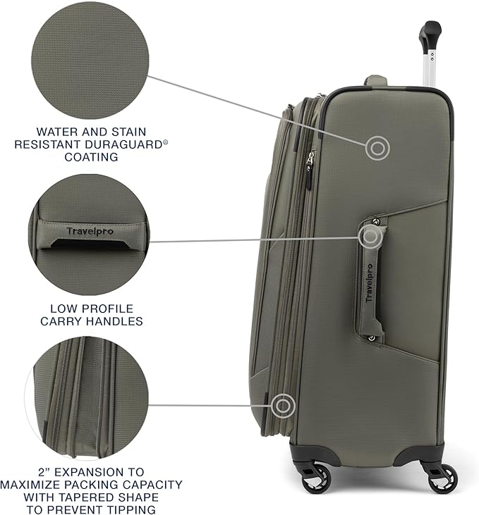 Travelpro Maxlite 5 Softside Expandable Luggage with 4 Spinner Wheels, Lightweight Suitcase, Men and Women, Slate Green, Checked-Medium 25-Inch